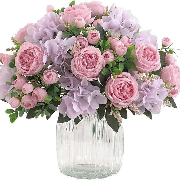 Beautifully Realistic Peony Flower Bud Bouquet for Home Décor – Perfect Silk Roses, Peonies, and Daisies Arrangement for Elegant Vase Display