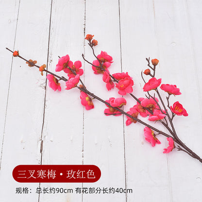 Realistic Plum Blossom Branch Faux Flower Bouquet - Elegant Plastic Home Decor for Living Room Vase Arrangements