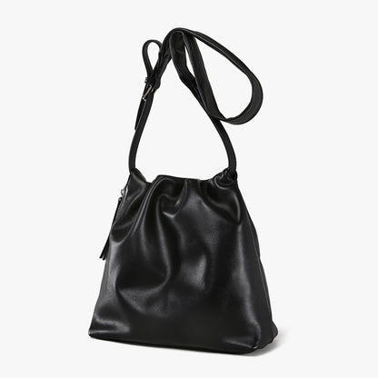 Genuine Top Grain Leather Pleated Tote Bag with Side Zip for Women Elegant Shoulder and Crossbody Design for Everyday Use