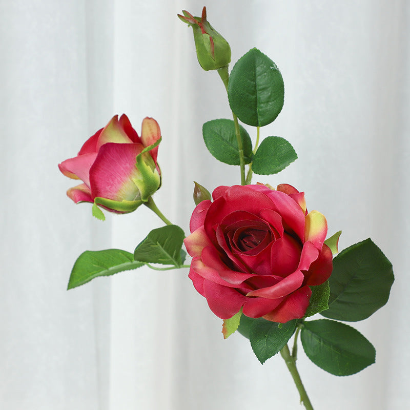 Lifelike Hydrating Touch 3-Head Faux Rose Bouquet – Elegant Home Décor Flower Arrangement for Lasting Beauty