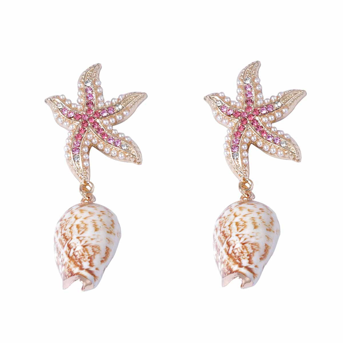 Charming Innovative Design: Zirconia-Embellished Alloy Starfish and Unique Seashell Earrings for Ocean-Themed Leisure and Vacation Style