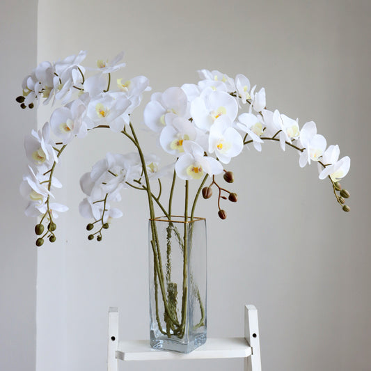 Realistic 3D Simulated Single Stem Orchid - 9 Bloom European Style Home Decor for Living Rooms and Wedding Decorations - Elegant Faux Butterfly Orchid Accent Piece