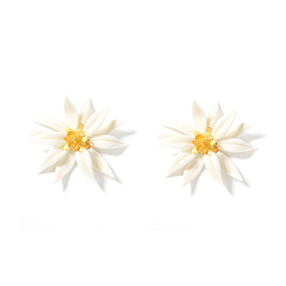 Trendy Large White Floral Statement Earrings for Women – Perfect for Vacations, Parties, and Evening Events