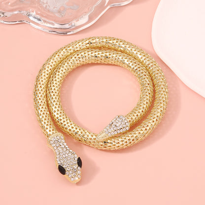 Exquisite Punk Style Gold Plated Magnetic Snake Chain Choker with Dazzling Rhinestones - Versatile Statement Jewelry Perfect for Any Occasion