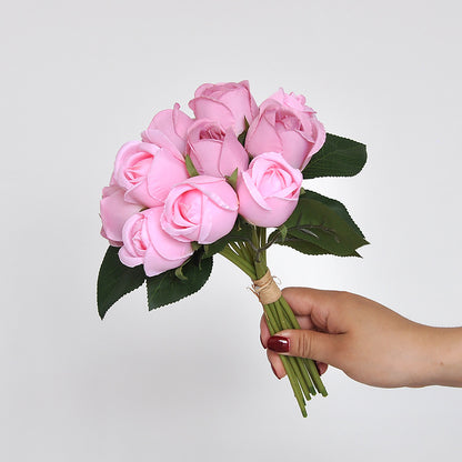 Stunning Hand-Tied Bouquet for Weddings: 12-Head Faux Rose Bridesmaid Floral Arrangement with Rolled Petals - Perfect for Wedding Events and Decorations