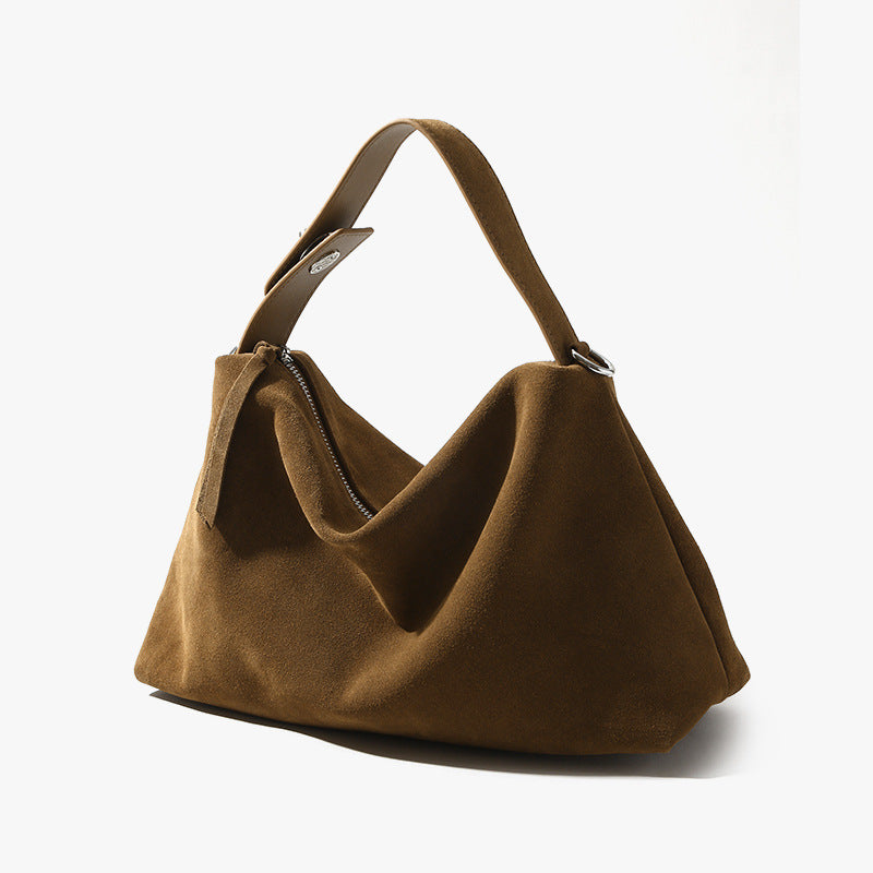 Chic Fall Winter Crossbody Pillow Bag for Women Japanese and Korean Inspired Unique Artsy Design Luxury High Gloss Suede Leather Authentic Real Leather Shoulder Bag