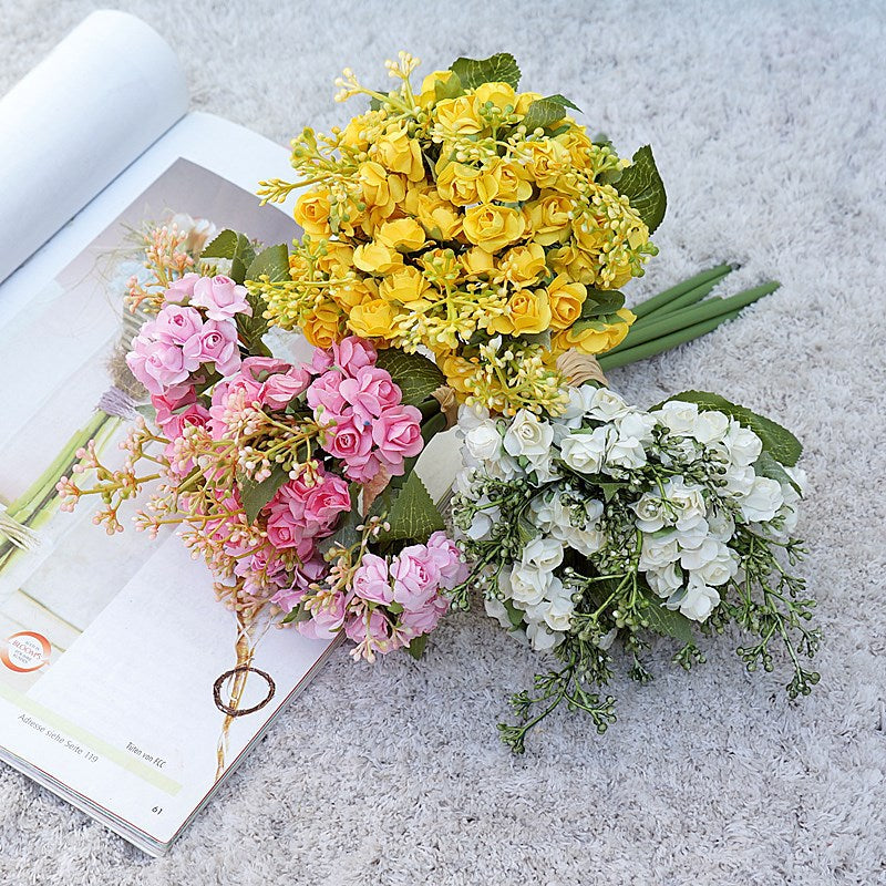 Elegant Faux Rose and Wheat Mini Paper Bouquet - Perfect for Weddings, Photography, and Home Decoration