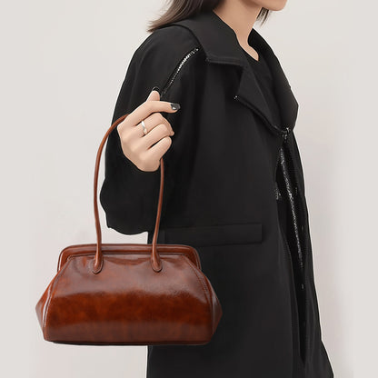 Luxury Large Capacity Genuine Leather Handbag for Women Grain Oil Wax Cowhide Shoulder Bag with Elegant Design