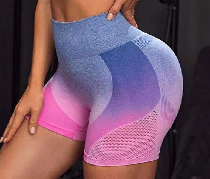 100 Seamless Gradient Side Hollow Tie Dye Yoga Shorts for Women High Waist Peach Butt Lift for Outdoor Fitness and Workouts