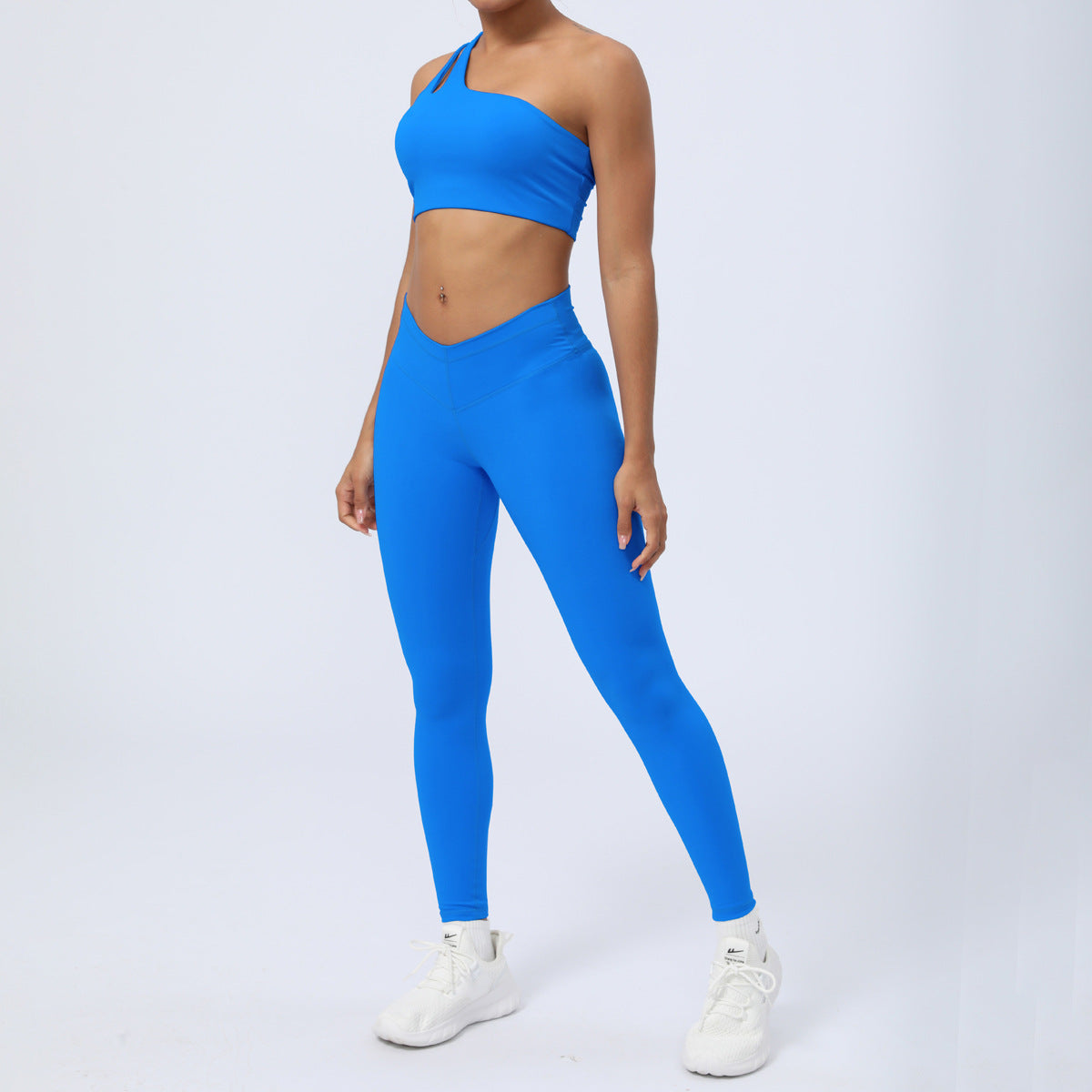 Women's Yoga Set with Asymmetric Shoulder Sports Bra and High Waisted Butt Lift Leggings for Indoor Training and Fitness for Comfort and Performance