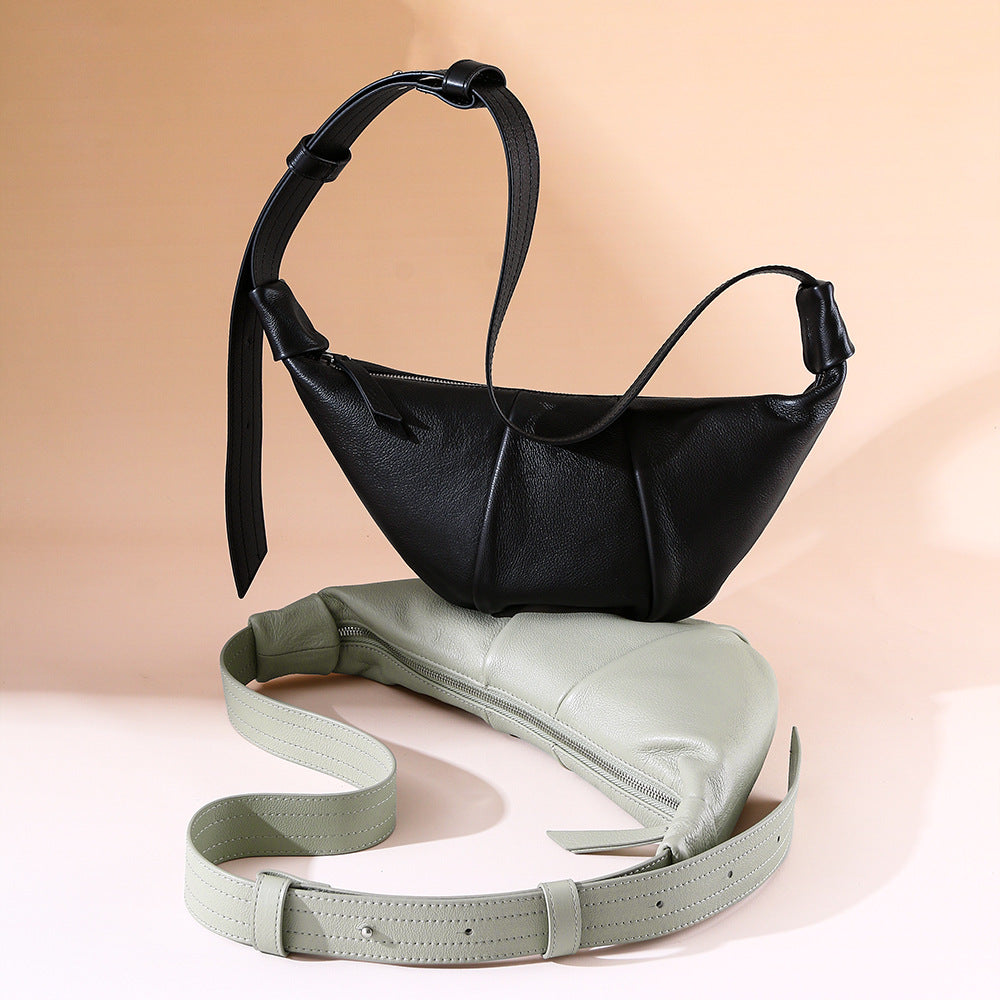 Luxurious Genuine Leather Vintage Inspired Dumpling Bag for Women Versatile and Spacious Horn Shaped Shoulder and Crossbody Tote