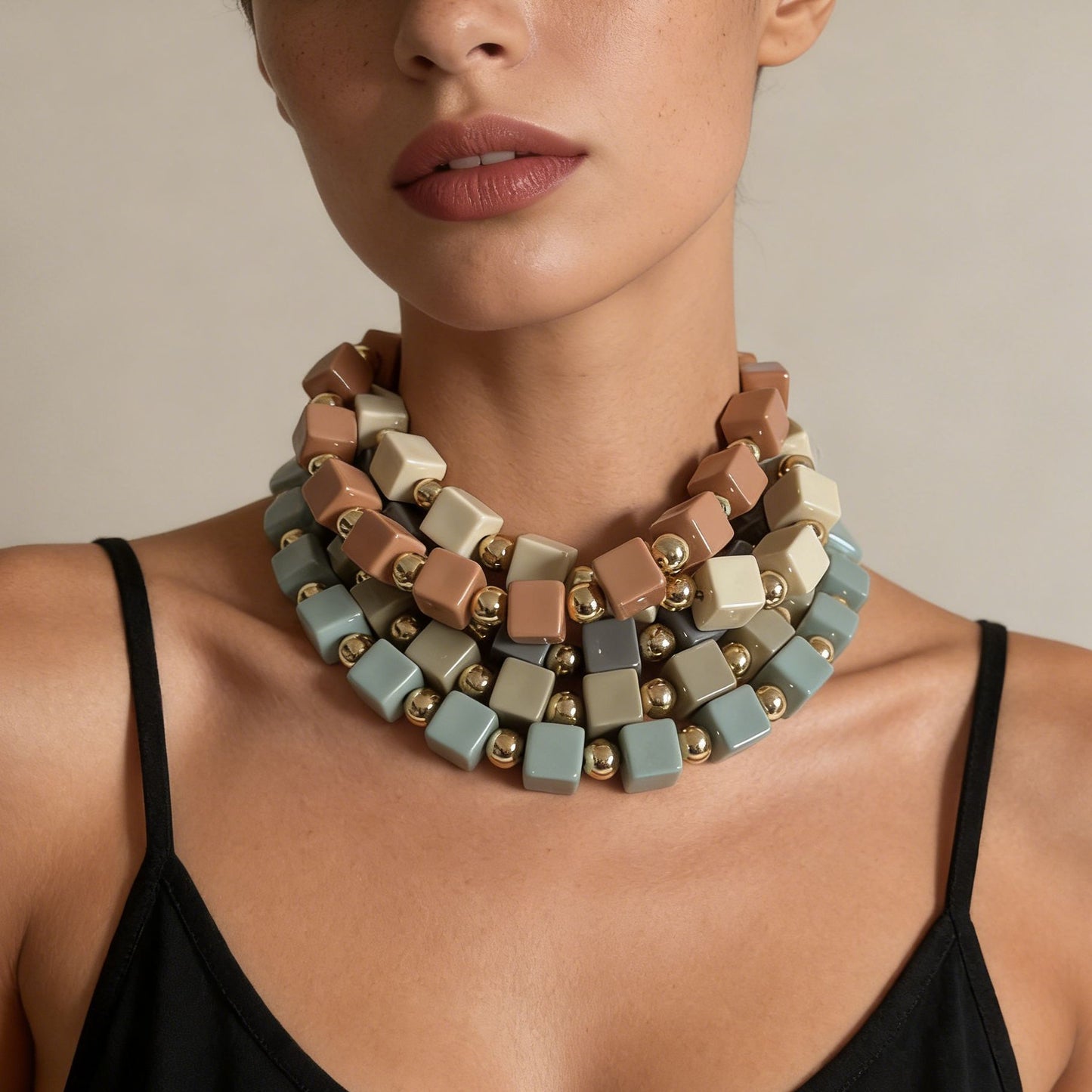 Stylish Handmade Multilayer Geometric Colorful Square Beaded Bohemian Necklace for Women – Unique, Versatile Accessory for Any Occasion