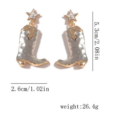 Stylish Vintage-Inspired Five-Star Alloy Combat Boots Earrings – Trendy and Versatile Jewelry for Women, Ideal for Unique Fashion Statements